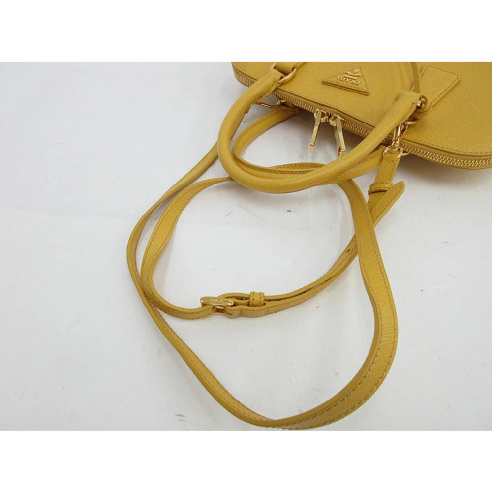 PRADA Bag Handbag Long Shoulder Crossbody Yellow Saffiano Leather - Picture 6 of 14